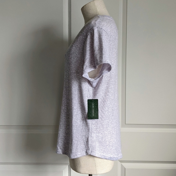 Laura Ashley PJ Set Short Sleeve Tee Shorts Embroidered Love Paw Grey Pink L NWT - Picture 6 of 11